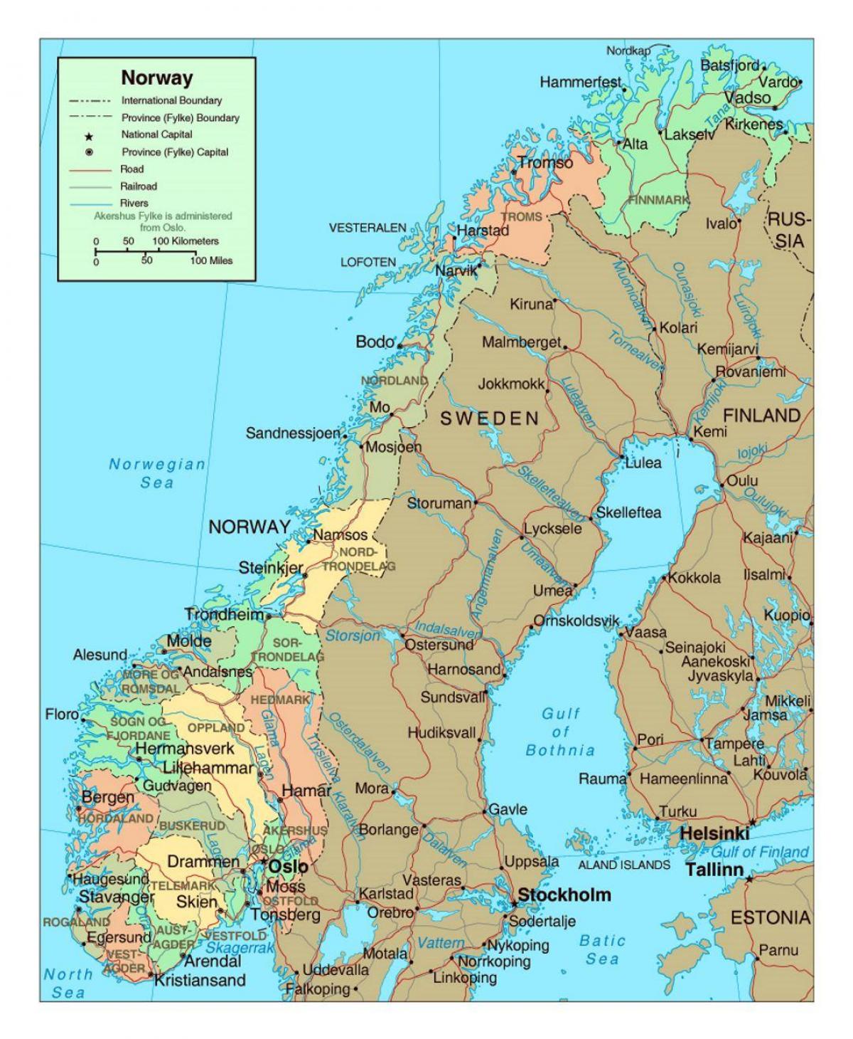 peta Norway dengan bandar-bandar
