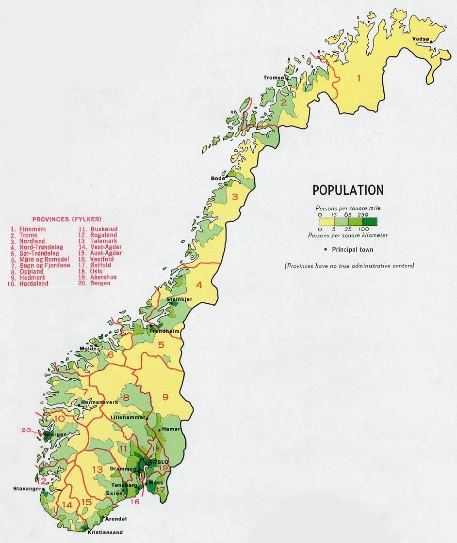 Norway penduduk peta