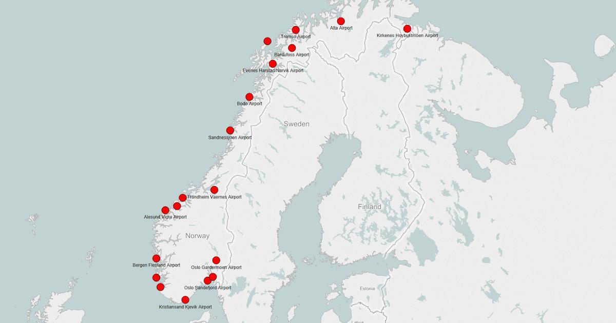 Peta Norway lapangan terbang