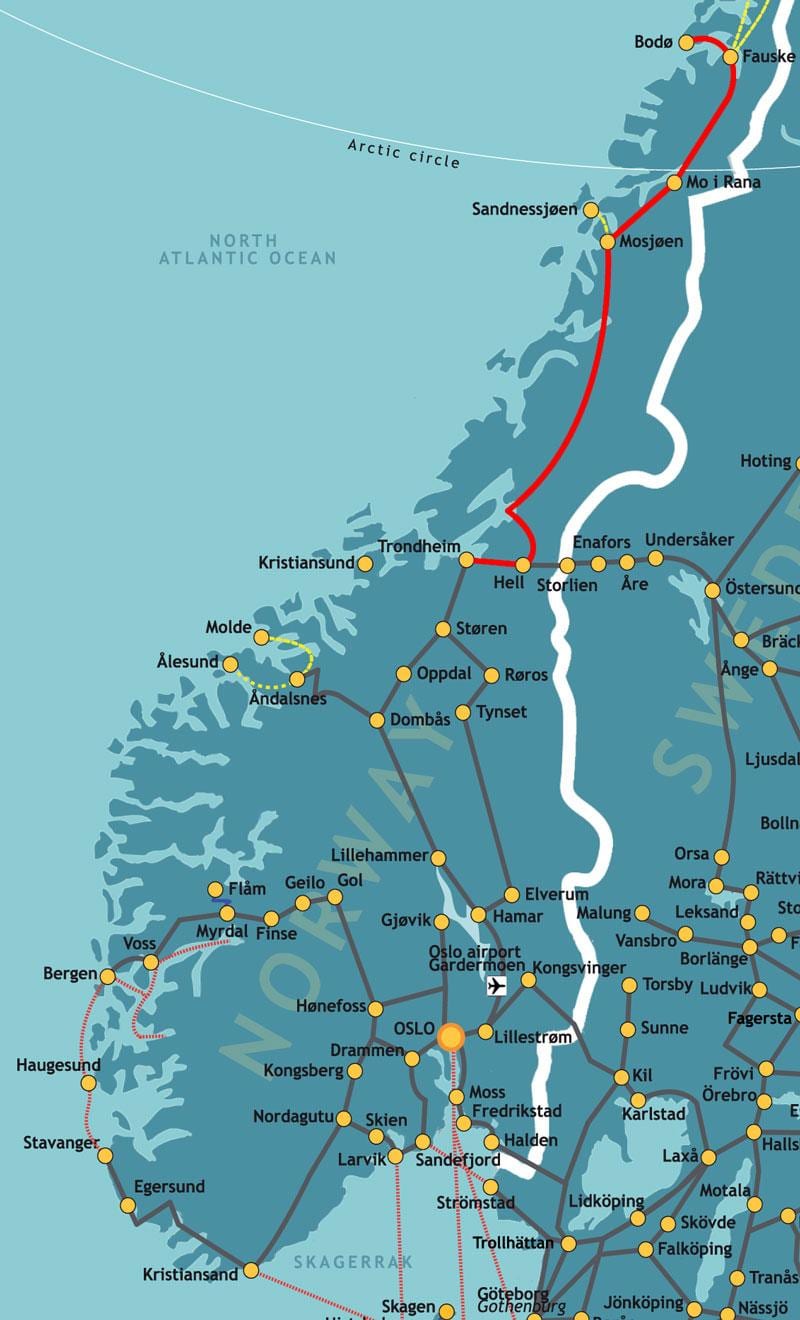 Peta Norway utara kereta api