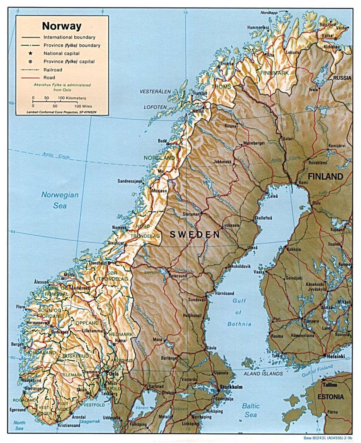 terperinci peta Norway dengan kota