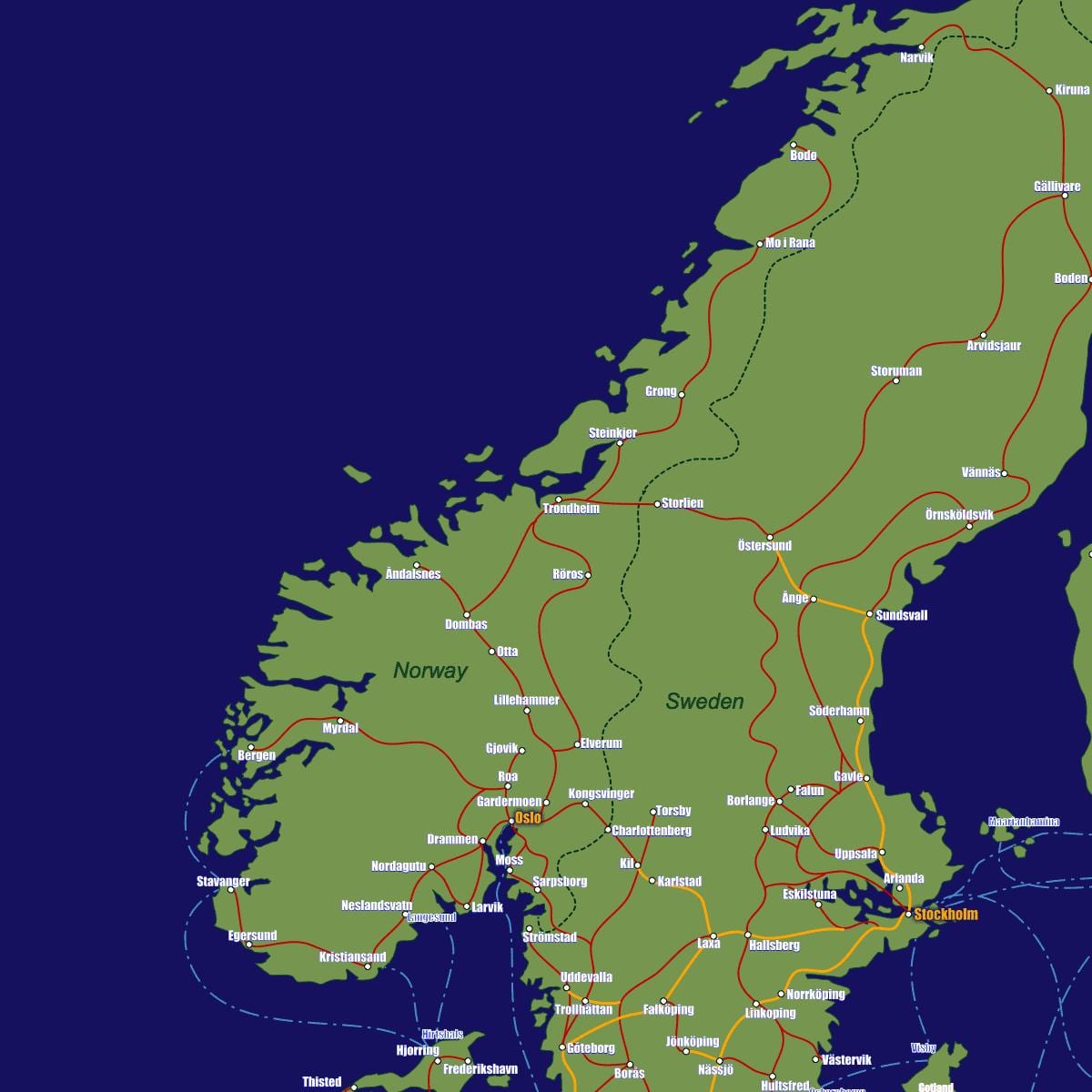 Peta Norway laluan kereta api