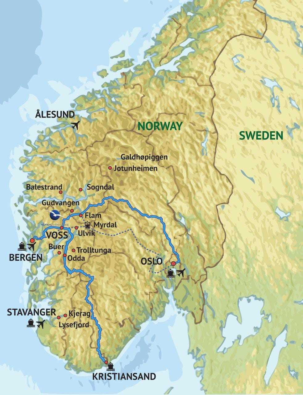 Peta selatan barat Norway